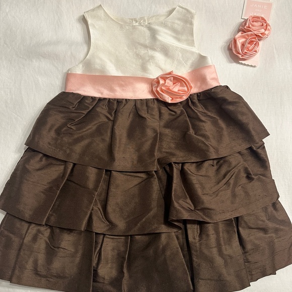 Neapolitan Tiered Dress with Pink Floral Bows